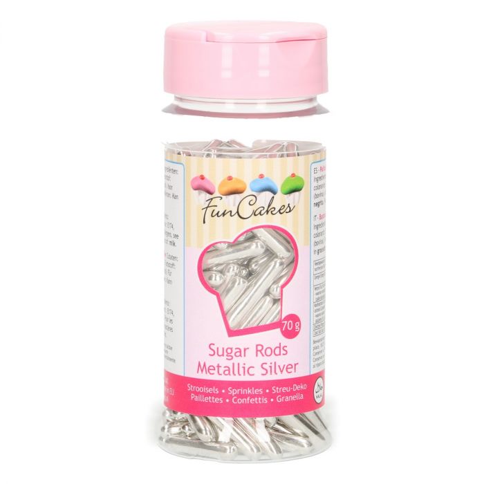 Funcakes Metallic Sugar Rods Xl Silver 70g Cakers World