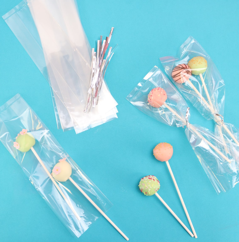 Cake Pop Bags with Silver Ties Pk/25 (254 x 76mm / 10 x 3”)