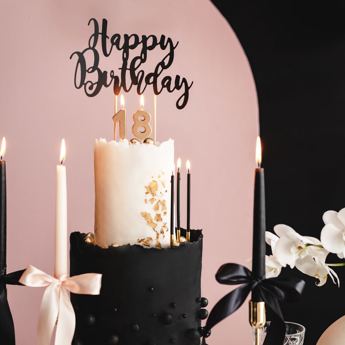 PartyDeco Birthday Candles Black/Gold 14cm pk/12