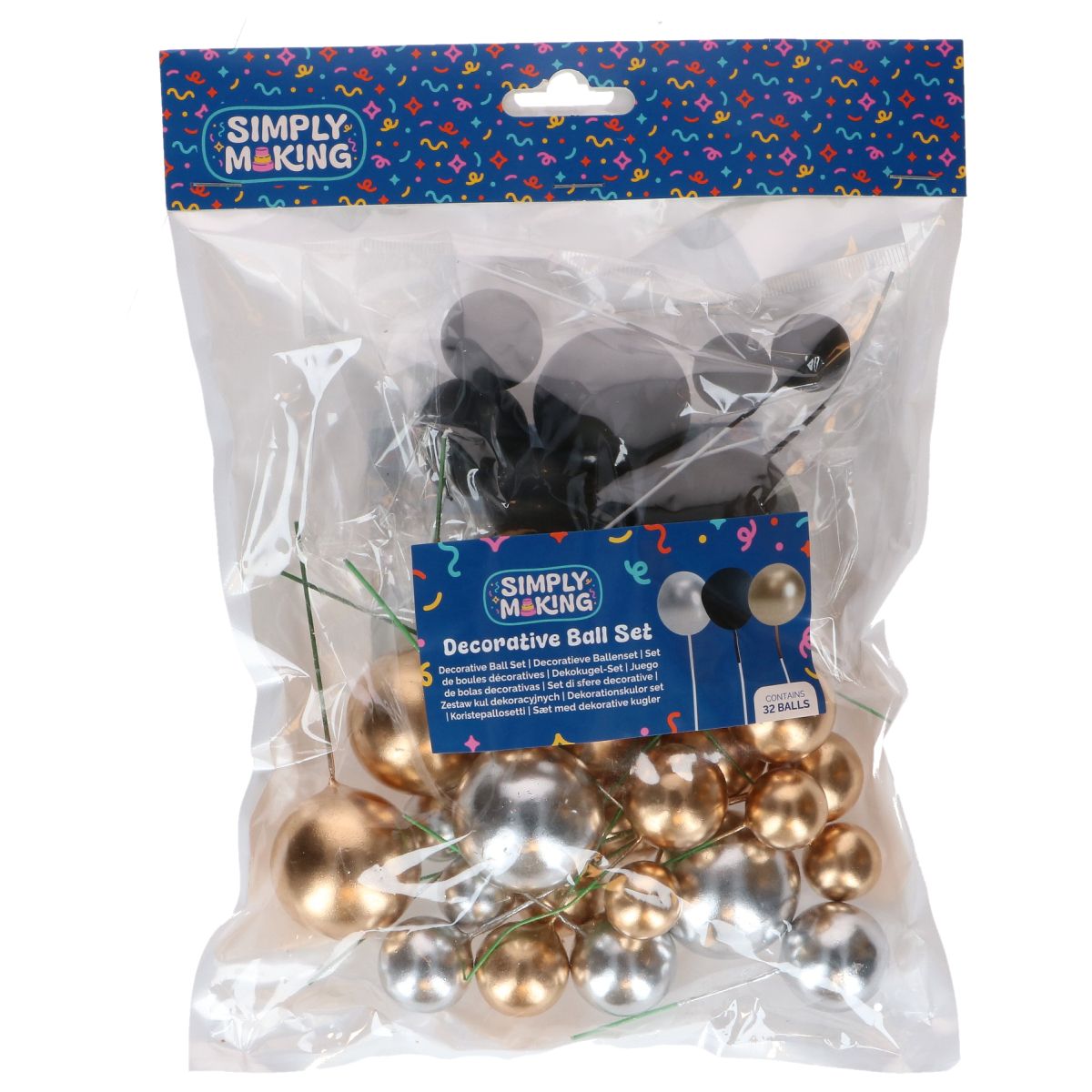 Simply Making Decorative Ball Set Gold Silver & Black pk/32