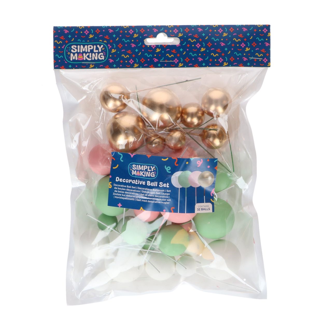 Simply Making Decorative Ball Set Pastel Pink Green & Gold pk/32